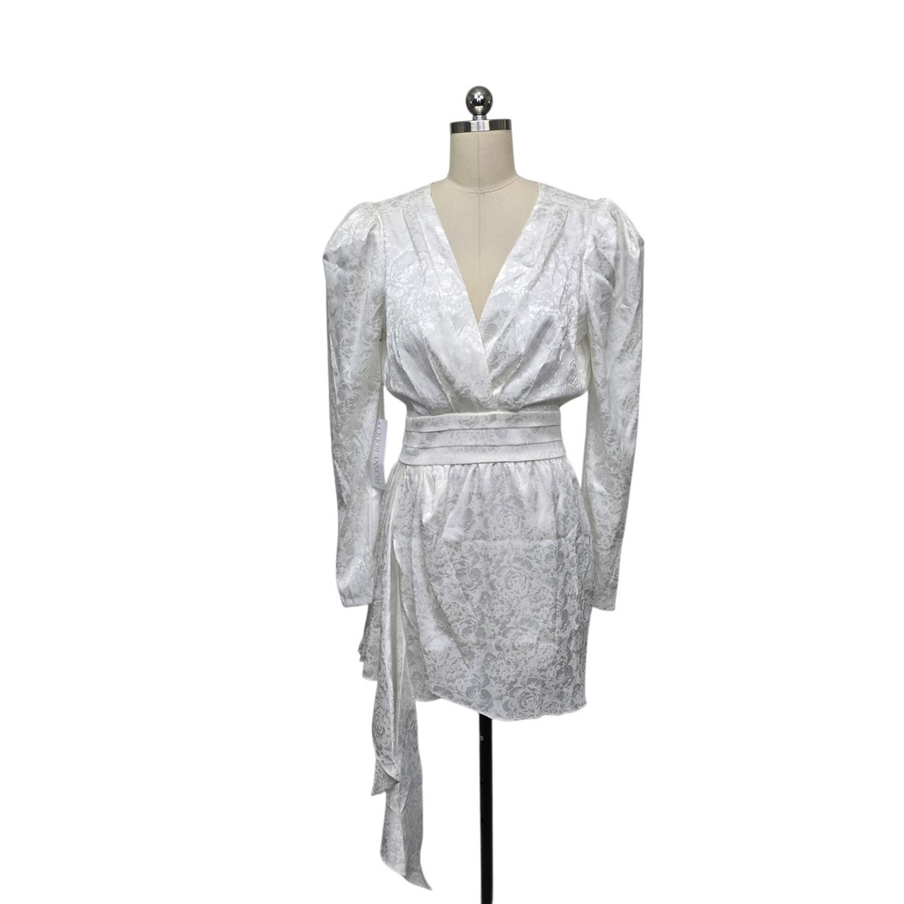 Ronny Kobo Lilian White Floral Jacquard Puff Sleeve Mini Dress NWT Size Medium
